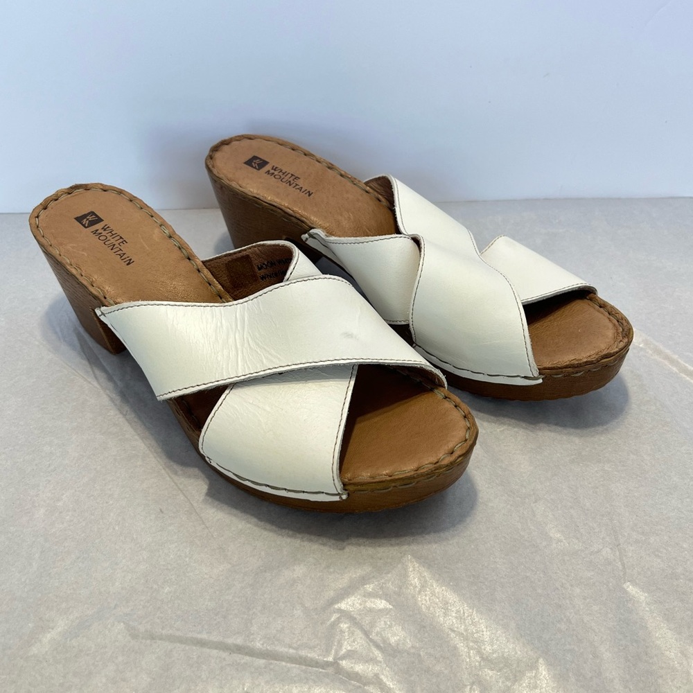 White Mountain Moon Chunky Platform Sandals Sz 9 White Criss Cross Leather Strap - Picture 8 of 10